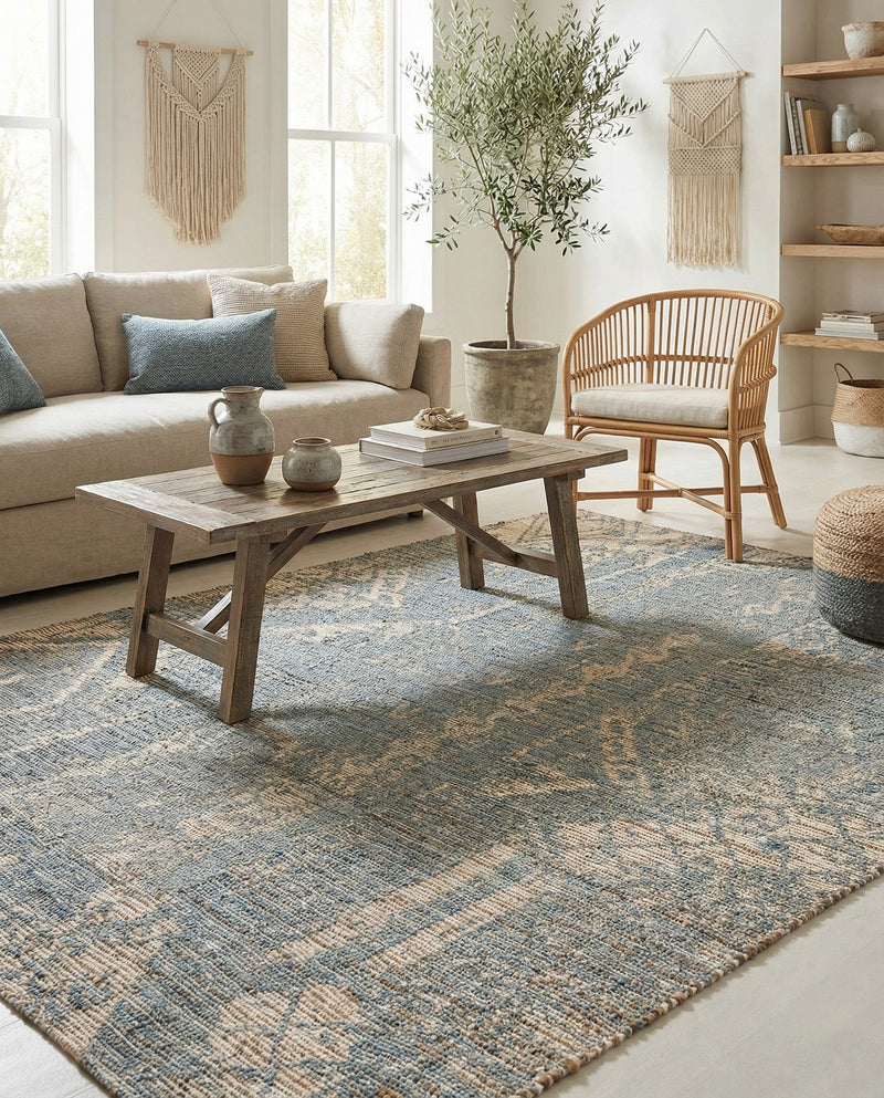Savannah Threads Collection Area Rug -  Kalahari Rectangle Antique Blue  lifestyle 14