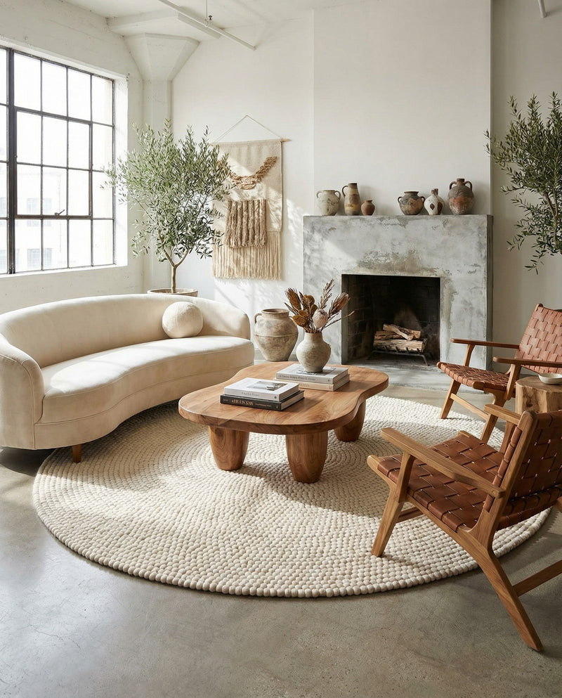 Woolen Sphere Collection Area Rug - Orbsburg (Ivory) Round Ivory  lifestyle 68