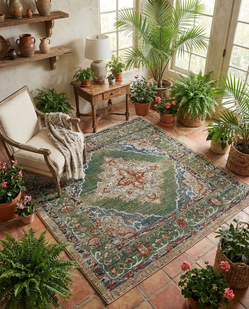 Savannah Soiree Collection Area Rug - Serengeti (Green) Square Green  lifestyle 35