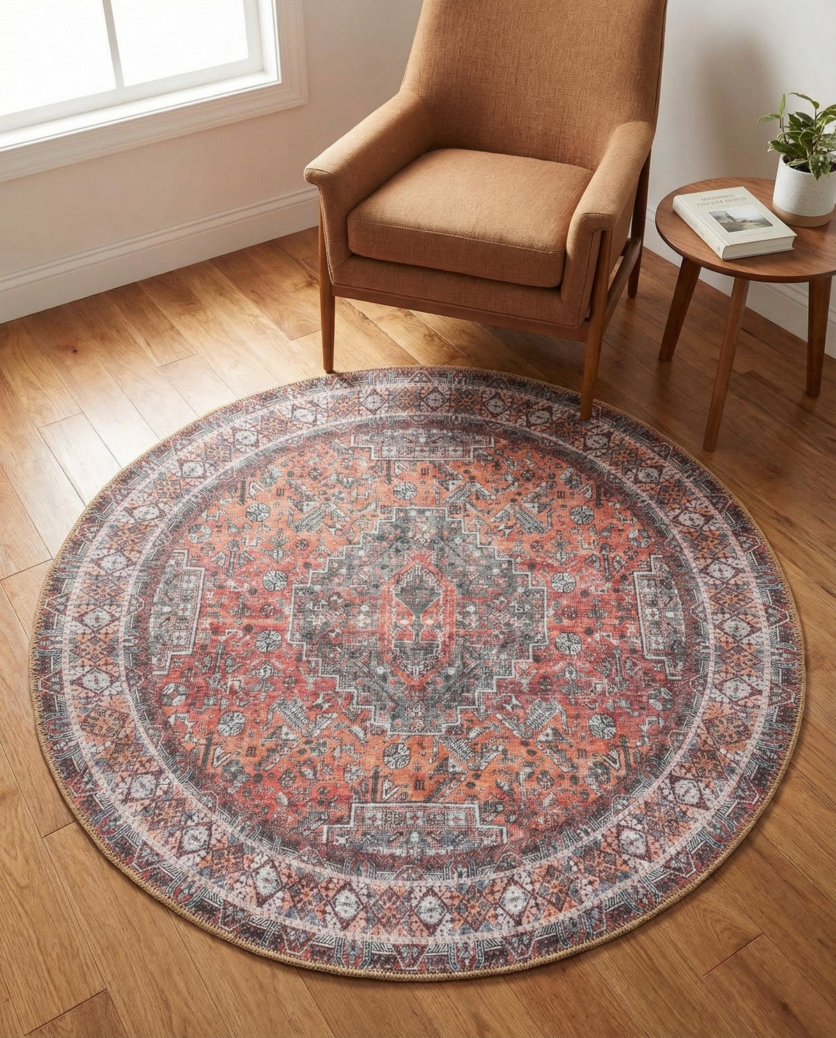 Heritage Elegance Collection Area Rug -  Uffizi Round Rust Red  lifestyle 109