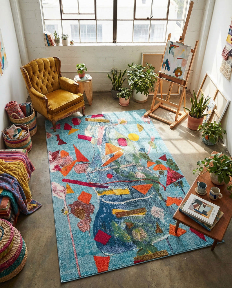 Colorburst Oasis Collection Area Rug -  Fresco Rectangle Aqua  lifestyle 13