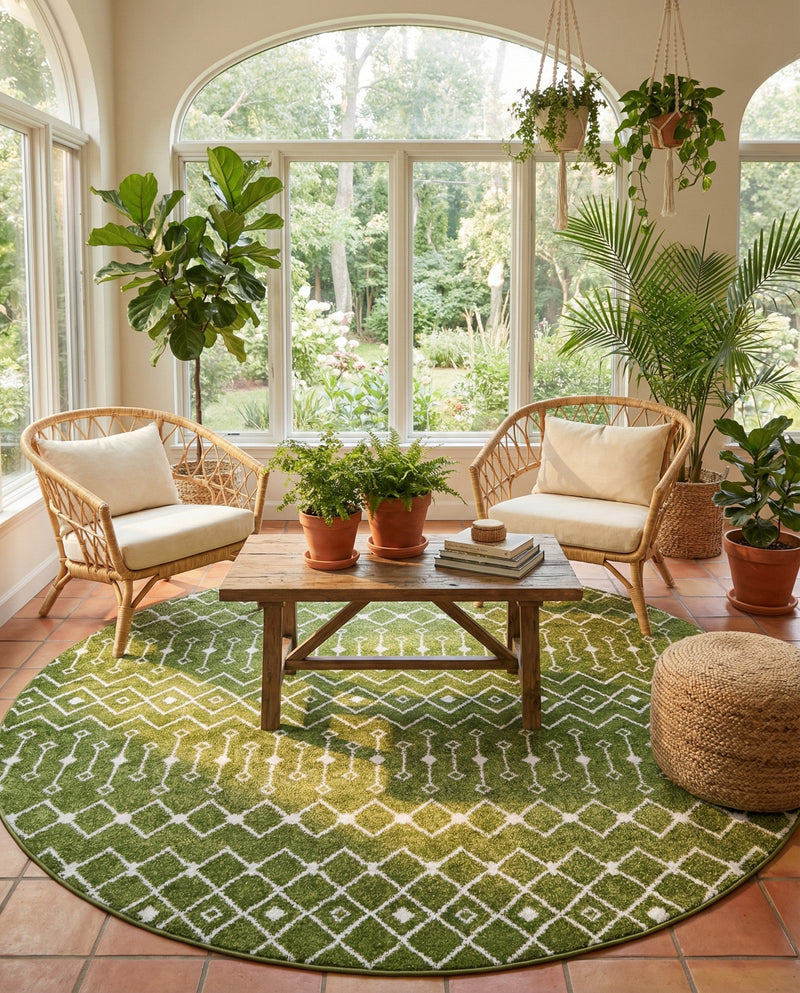 Mediterranean Lattice Collection Area Rug - Santorini (Green) Round Green  lifestyle 62