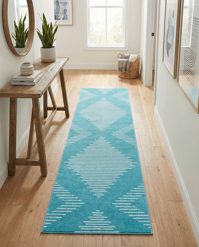 Seychelles Stripes Collection Area Rug - Mahe (Turquoise) Runner Turquoise  lifestyle 50