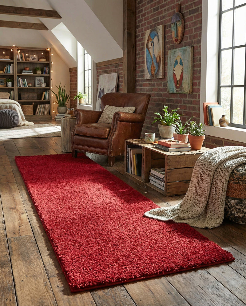 Solid Shag Seaside Collection Area Rug - Azure Cove (Red) Runner Red  lifestyle 47