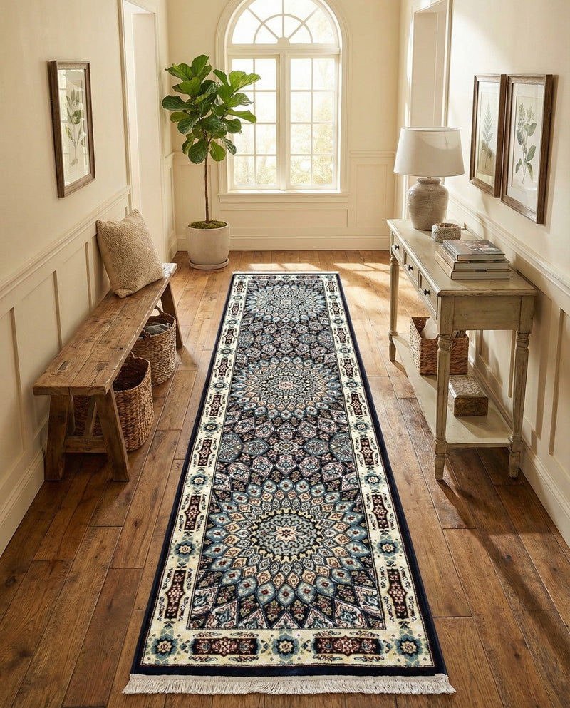 Persian Elegance Collection Area Rug -  Hamedan (Navy Blue) Runner Navy Blue  lifestyle 85
