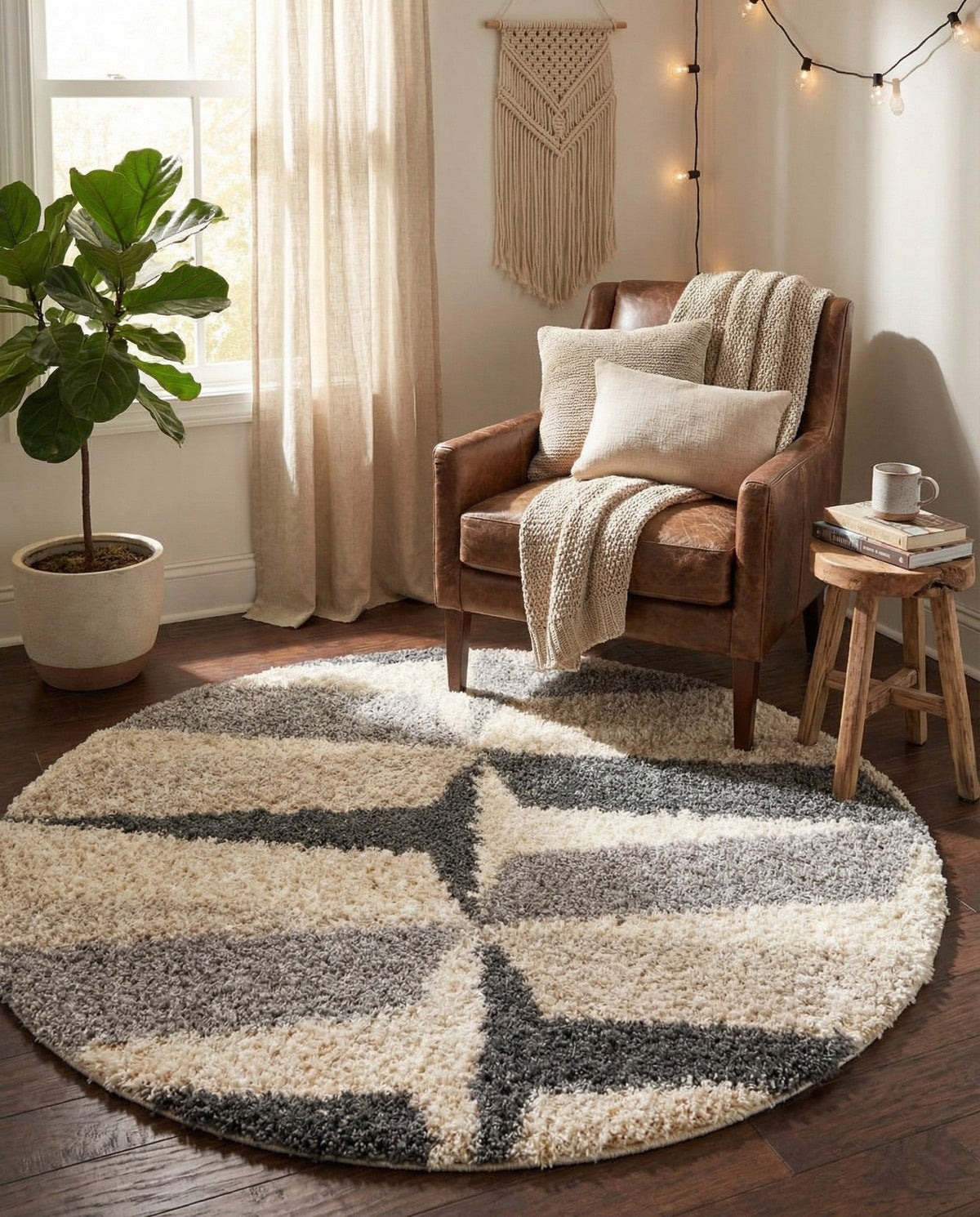 Cozy Cove Shag Collection Area Rug -  Tidewater Round Gray  lifestyle 100
