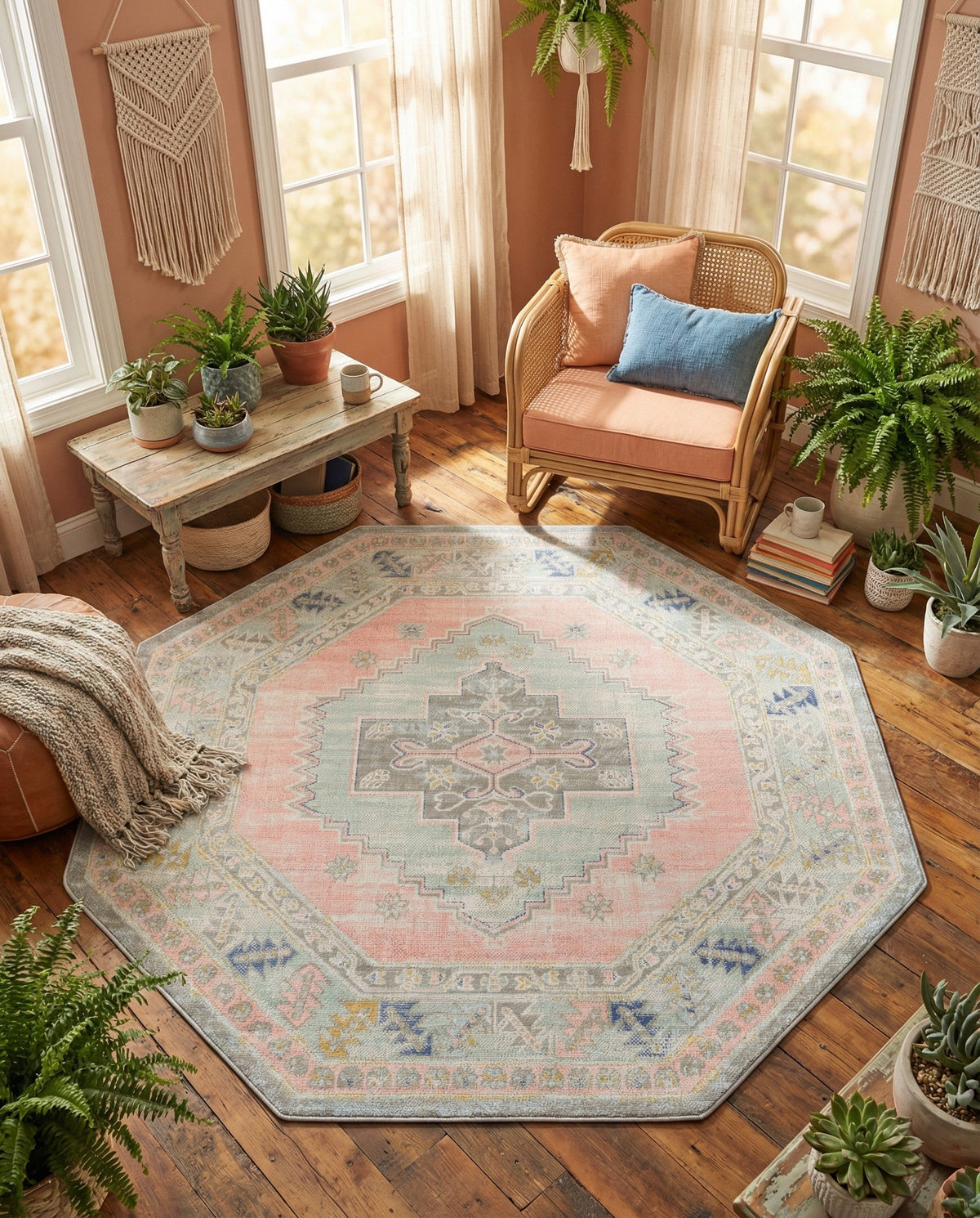 Savannah Series Collection Area Rug -  Augusta (Pink) Octagon Pink  lifestyle 90