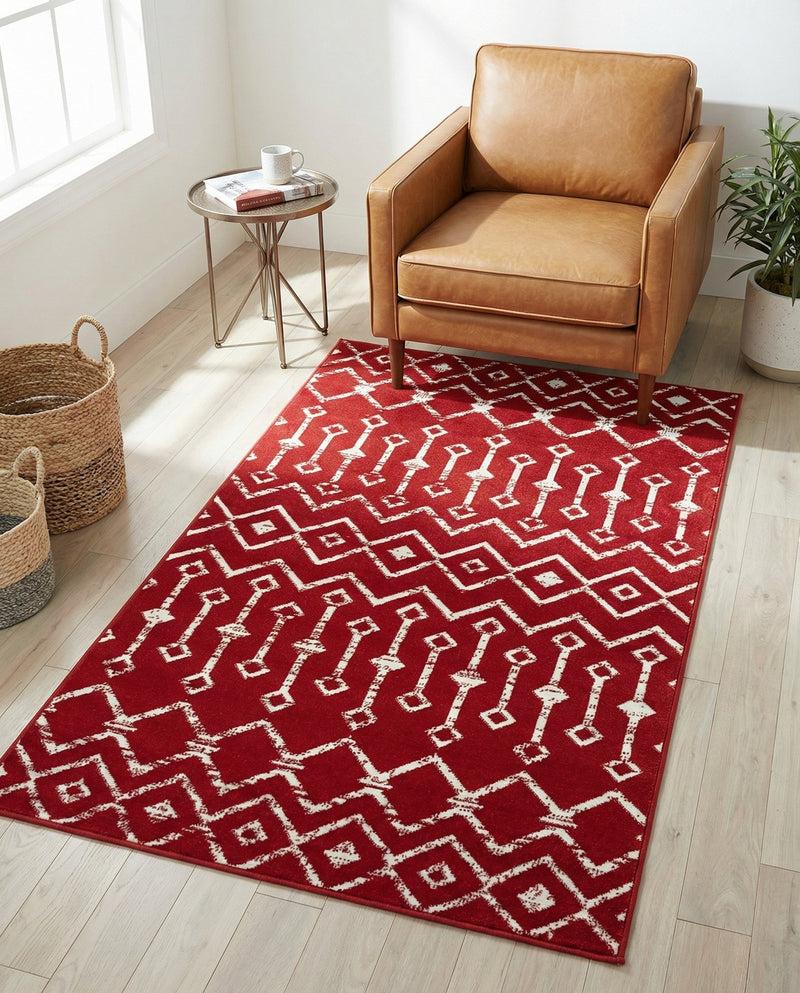 Marrakech Lattice Collection Area Rug - Medina (Red) Rectangle Red  lifestyle 14