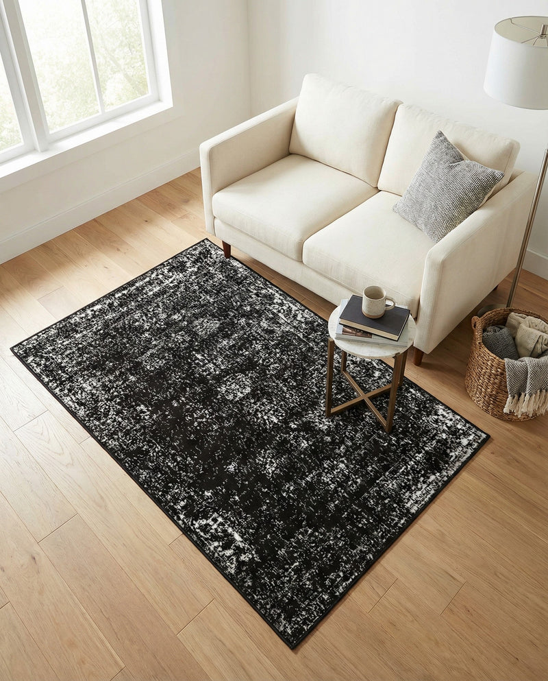 Riviera Elegance Collection Area Rug - Antibes (Black) Rectangle Black  lifestyle 17