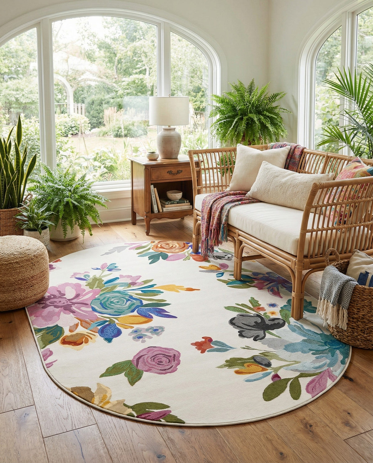 Meadow Breeze Collection Area Rug - Wildflower Oval Ivory  lifestyle 86