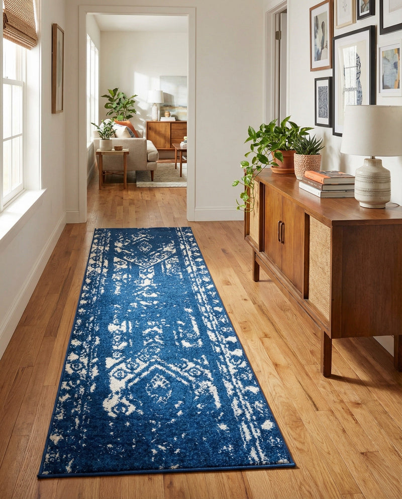 Brighton Stripes Collection Area Rug - Sussex (Navy Blue) Runner Navy Blue  lifestyle 55