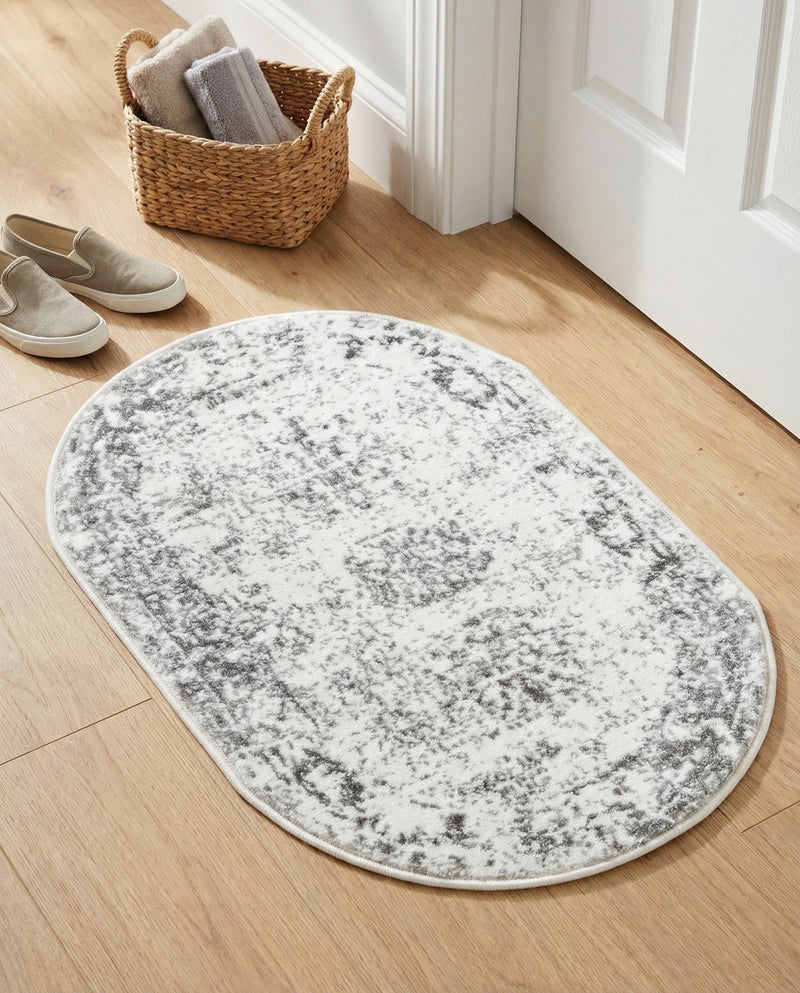 Riviera Elegance Collection Area Rug - Antibes (Gray) Oval Gray  lifestyle 59
