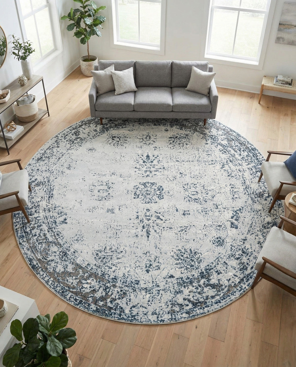 Riviera Elegance Collection Area Rug - Antibes (Light Blue) Round Light Blue  lifestyle 96