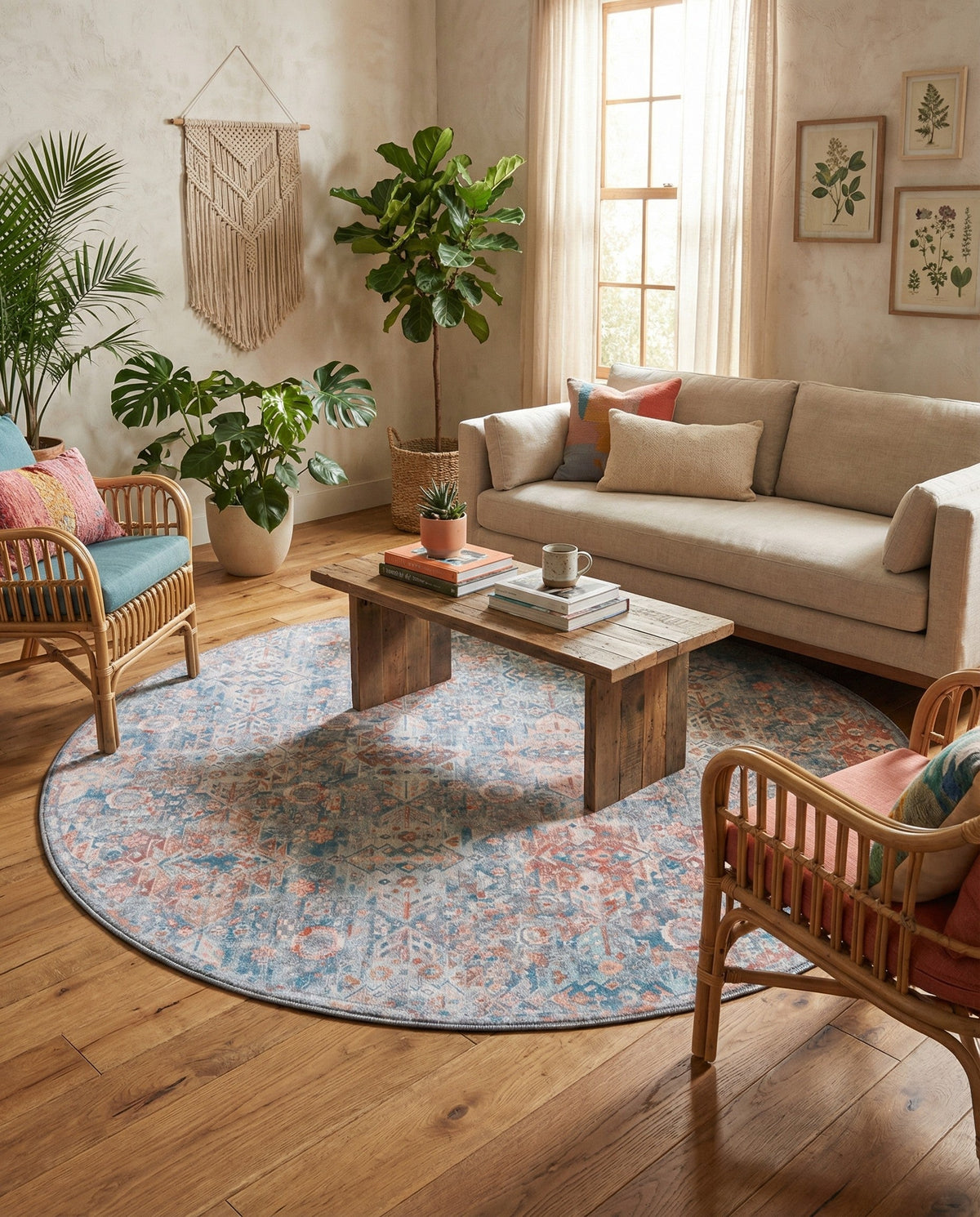 Heritage Elegance Collection Area Rug -  Potala Round Blue  lifestyle 100