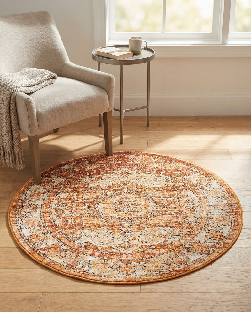 Savannah Soiree Collection Area Rug -  Everglade (Rust Red) Round Rust Red  lifestyle 78
