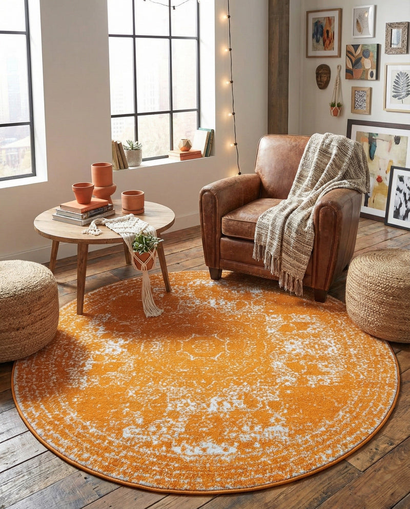 Dover Terrace Collection Area Rug -  Lagoon (Orange) Round Orange  lifestyle 61