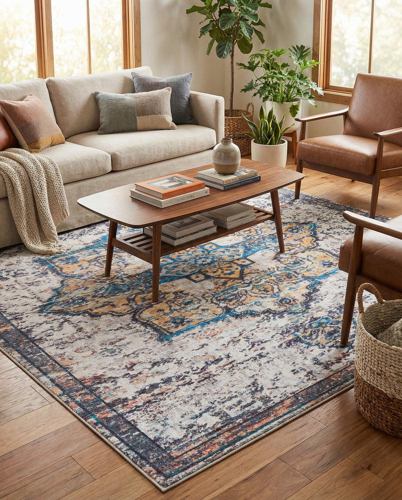 Baroque Era Collection Area Rug - Versailles (Sea Salt White) Rectangle Sea Salt White  lifestyle 9