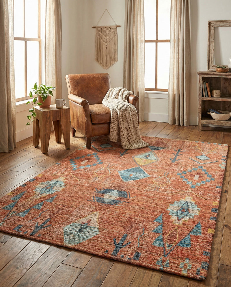 Savannah Threads Collection Area Rug -  Namib Rectangle Rust Red  lifestyle 7