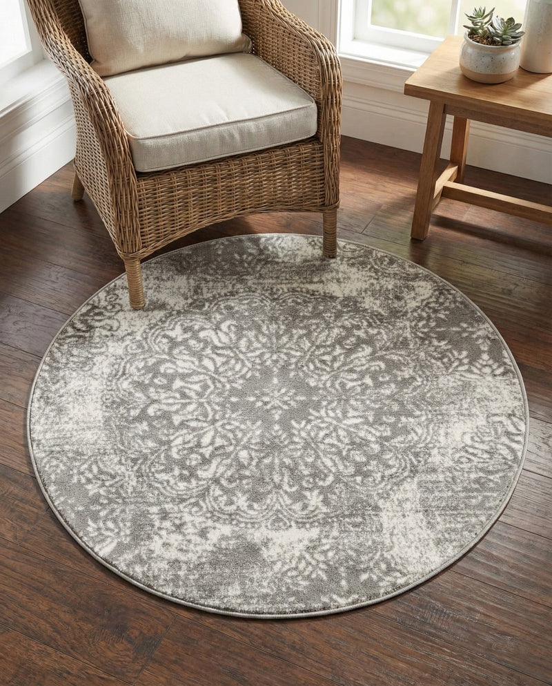 Riviera Elegance Collection Area Rug -  Monaco (Light Gray) Round Light Gray  lifestyle 58