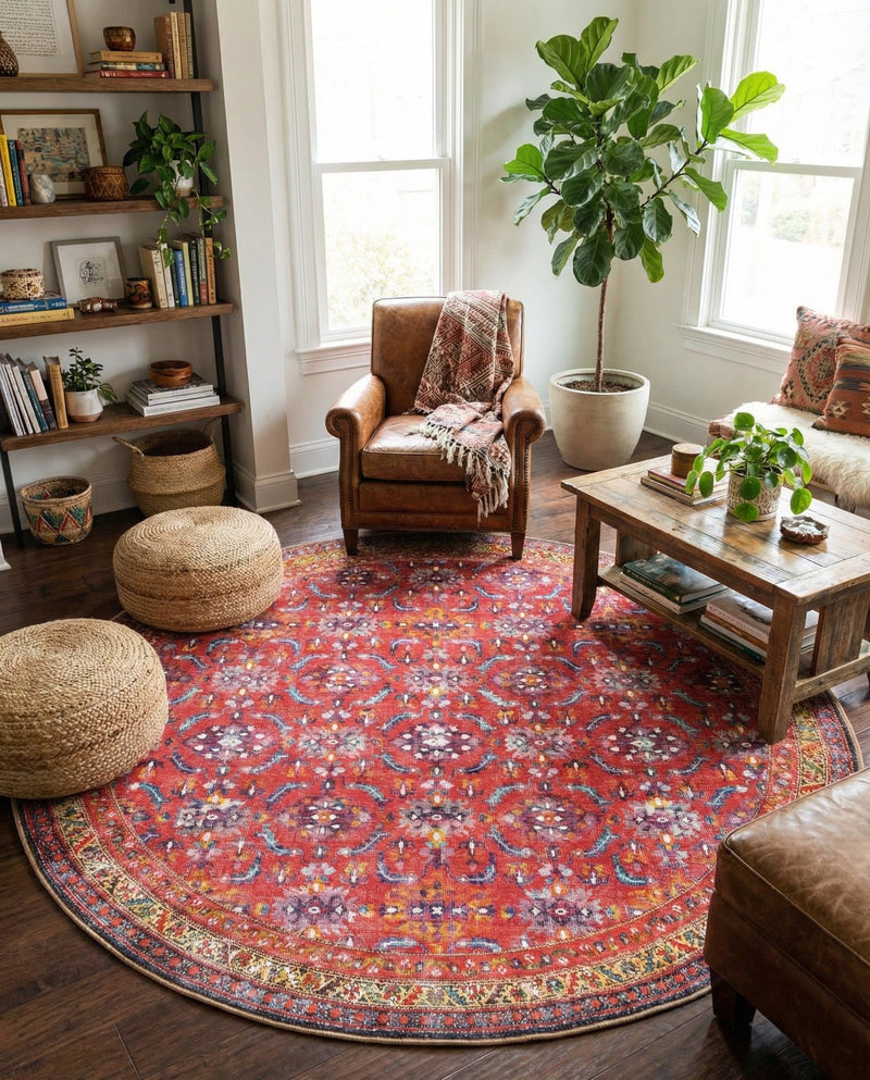 Heritage Elegance Collection Area Rug -  Fontainebleau Round Red  lifestyle 28