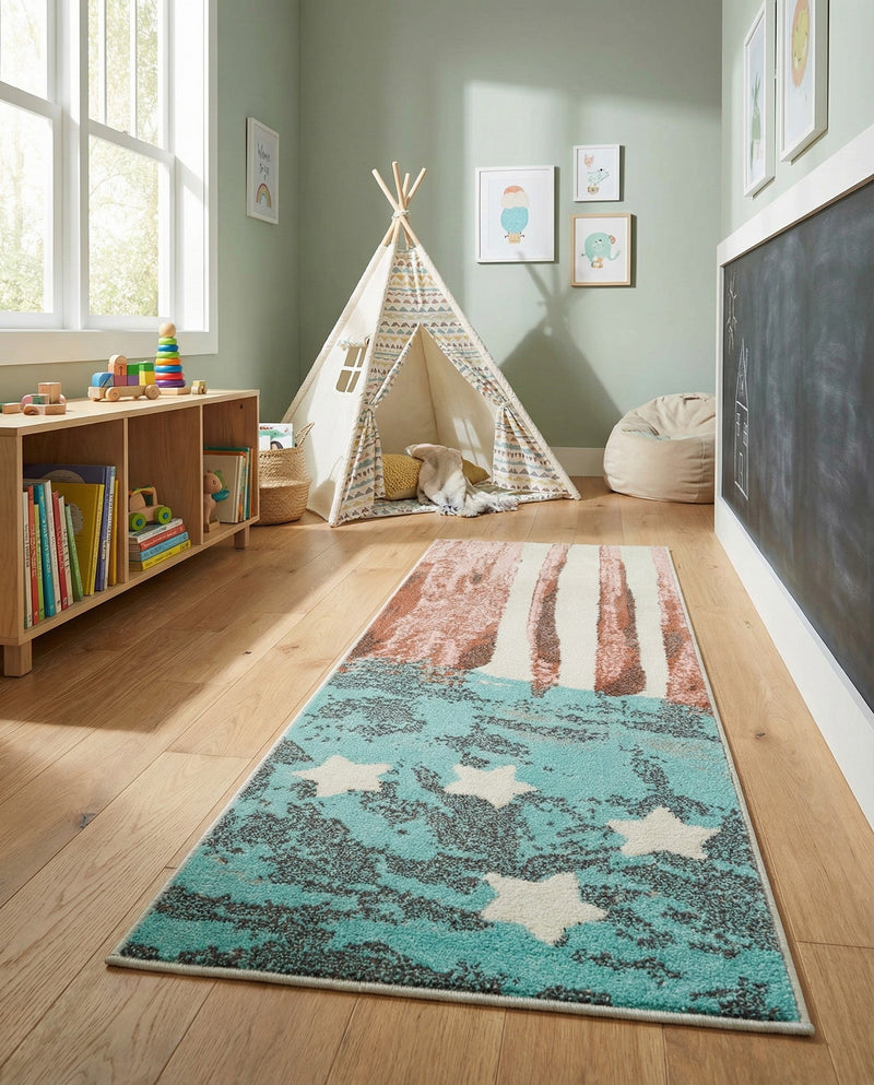 Wonder Tykes Collection Area Rug -  Zany Runner Red and Blue  lifestyle 48