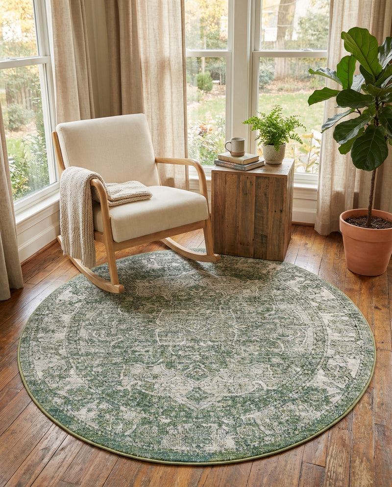 Savannah Soiree Collection Area Rug -  Everglade (Green) Round Green  lifestyle 78