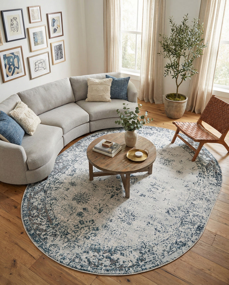 Riviera Elegance Collection Area Rug - Antibes (Light Blue) Oval Light Blue  lifestyle 79