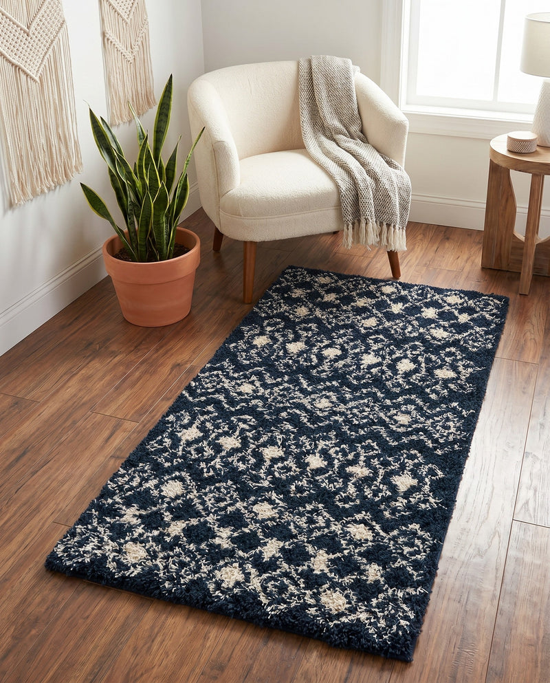 Berber Lattice Shag Collection Area Rug - Atlas (Navy Blue) Rectangle Navy Blue  lifestyle 16