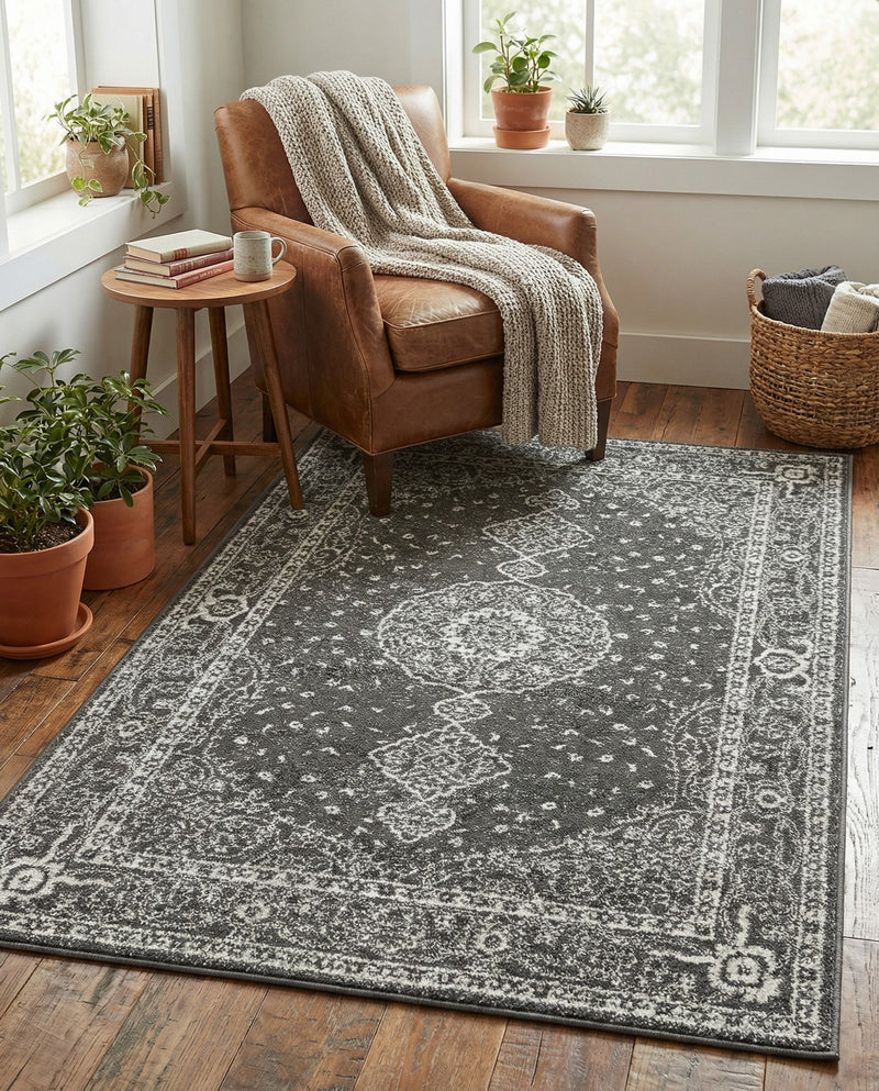 Dover Terrace Collection Area Rug - Marina (Dark Gray) Rectangle Dark Gray  lifestyle 13