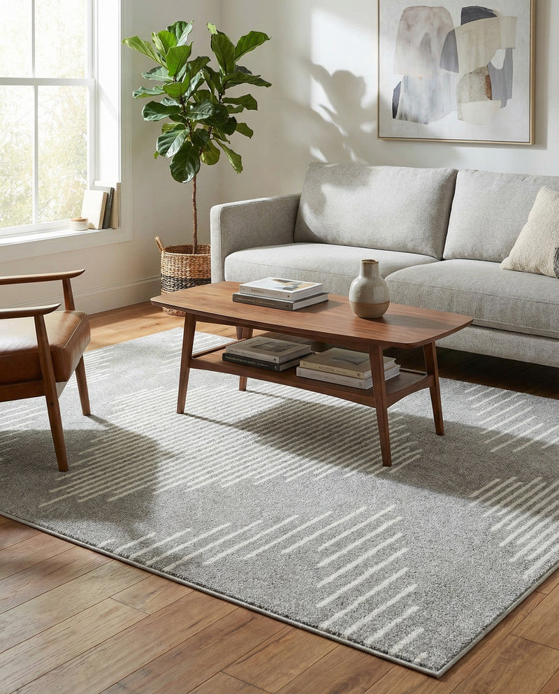 Seychelles Stripes Collection Area Rug - Mahe (Gray and Ivory) Rectangle Gray and Ivory  lifestyle 15