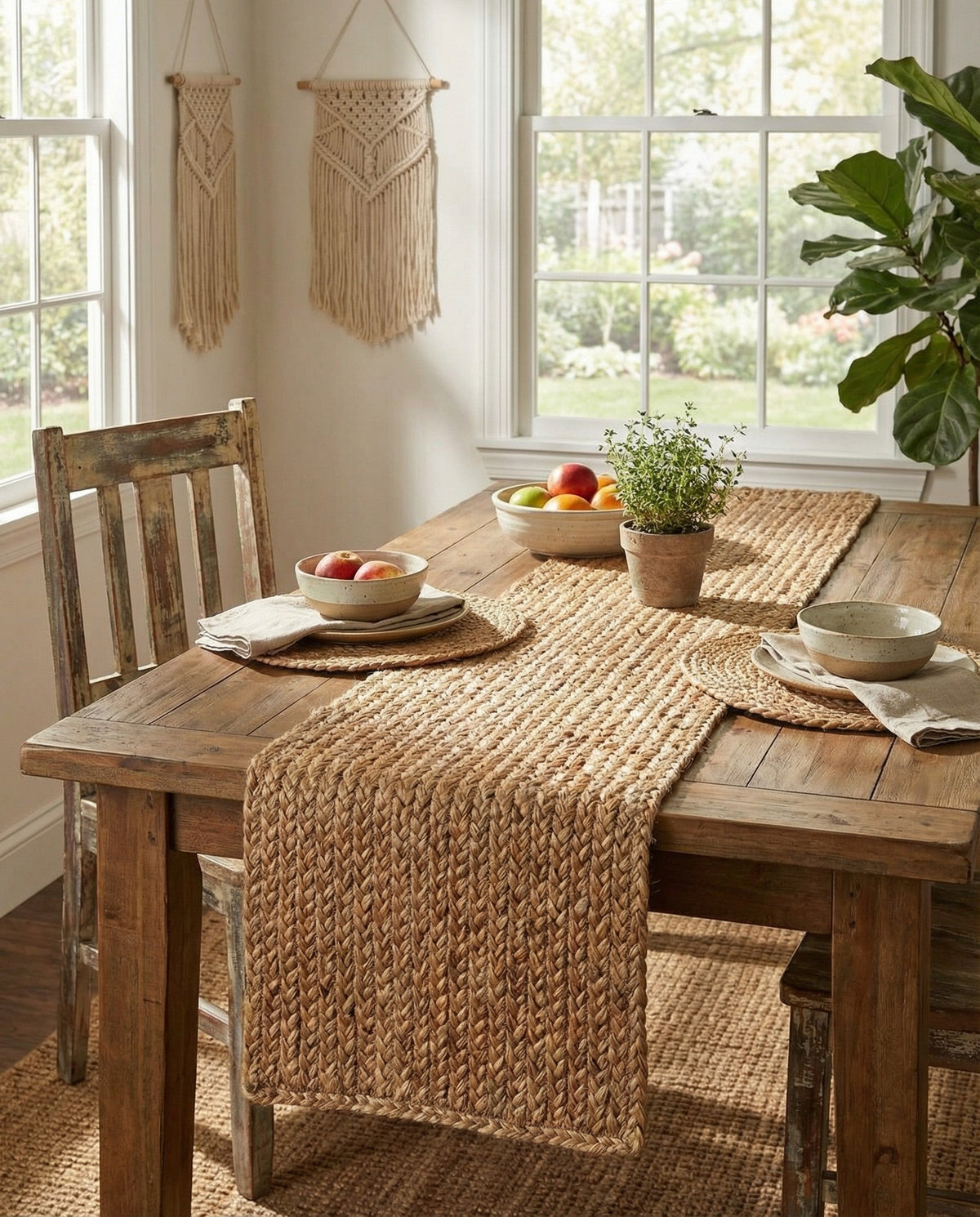 Woven Seaside Jute Collection Area Rug - Savannah (Natural) Table Runner Natural  lifestyle 129