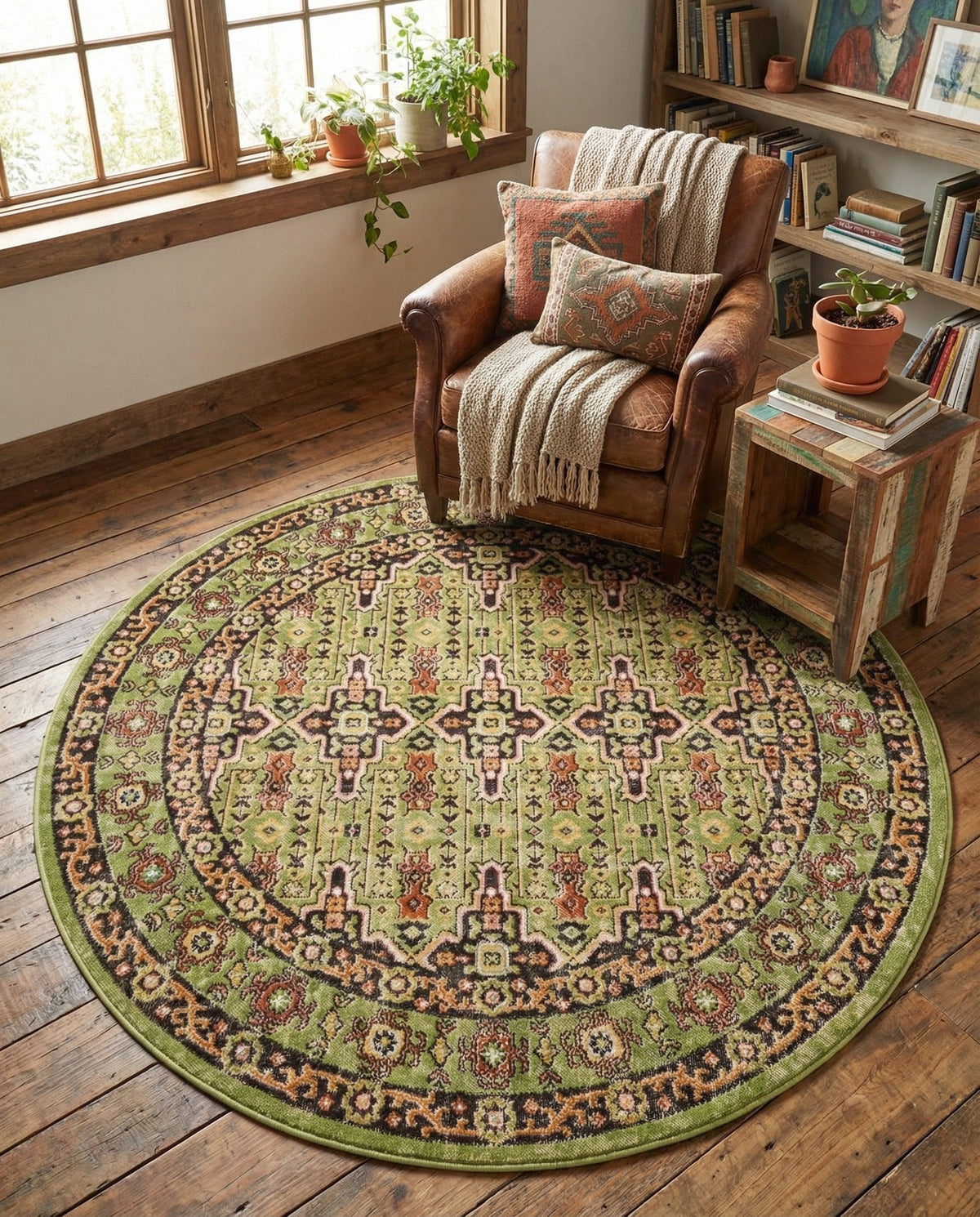 Geneva Terrace Collection Area Rug -  Nyon Round Green  lifestyle 112