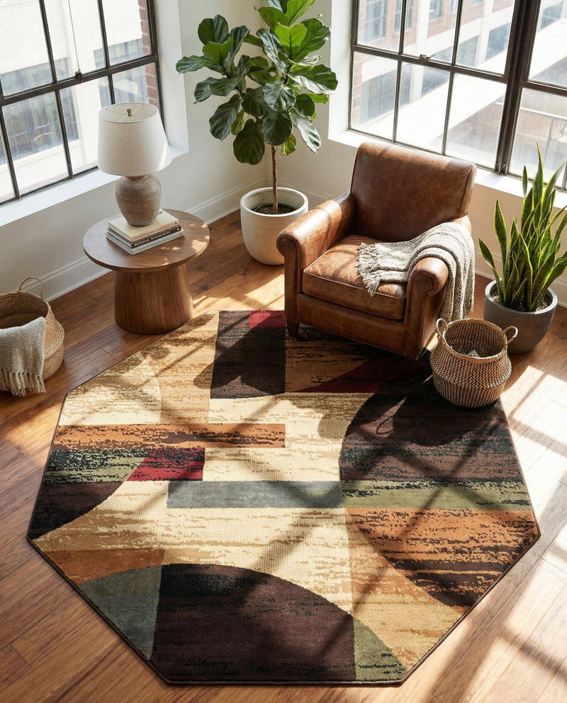 Bistro Lounge Collection Area Rug -  Latte Octagon Multi  lifestyle 57