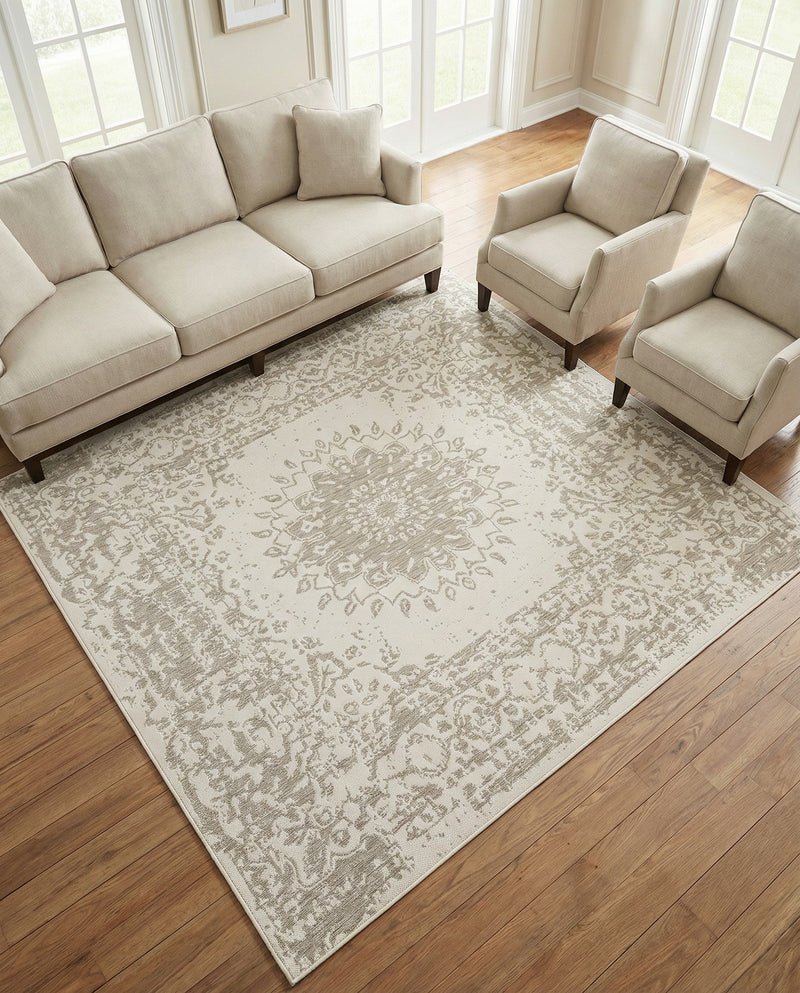 Patio Heritage Collection Area Rug -  Lafayette (Gray) Square Gray  lifestyle 62