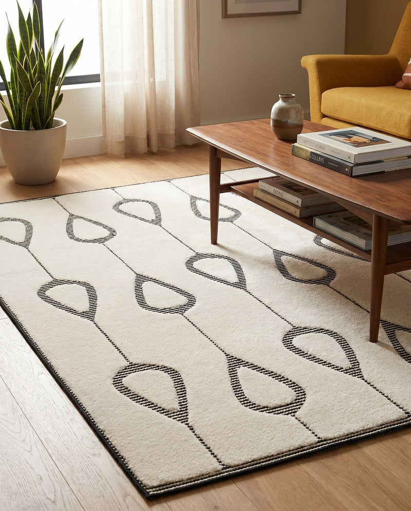 Monochrome Collection Area Rug -  Marble Rectangle Ivory White  lifestyle 28
