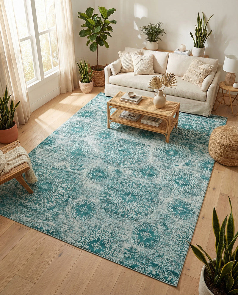 Riviera Elegance Collection Area Rug -  Monaco (Turquoise) Rectangle Turquoise  lifestyle 7