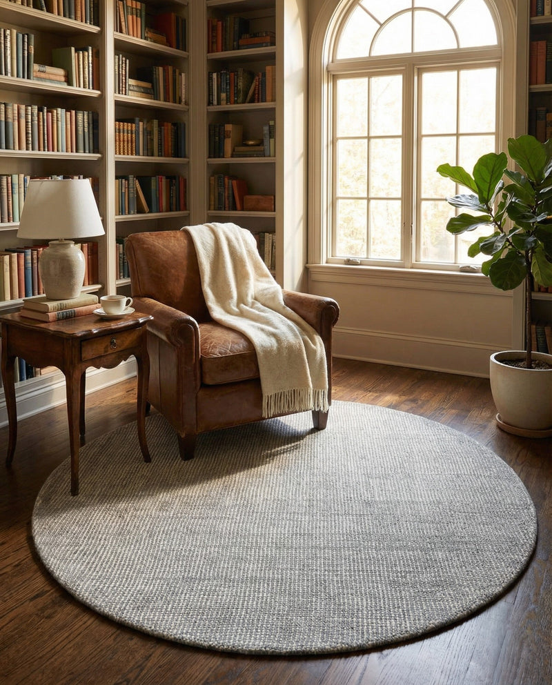 Berkshire Estate Collection Area Rug - Windsor (Grey Manor) Round Grey Manor  lifestyle 47