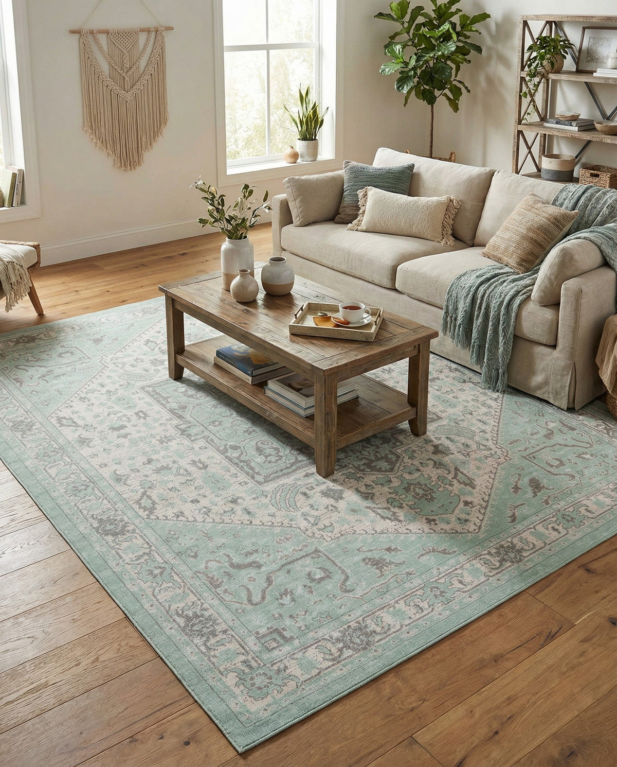 Savannah Series Collection Area Rug - Charleston (Mint) Rectangle Mint  lifestyle 5