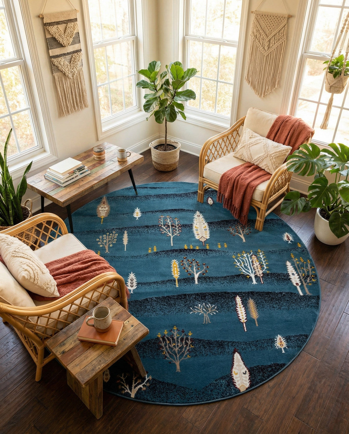 Coastal Haven Collection Area Rug -  Surfside Round Blue  lifestyle 129