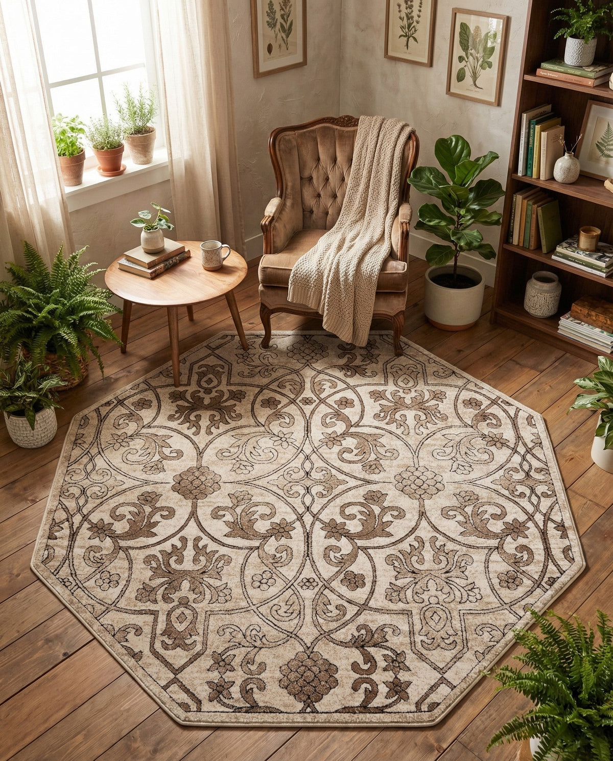 Andes Summit Collection Area Rug -  Merida Octagon Dark Beige  lifestyle 108