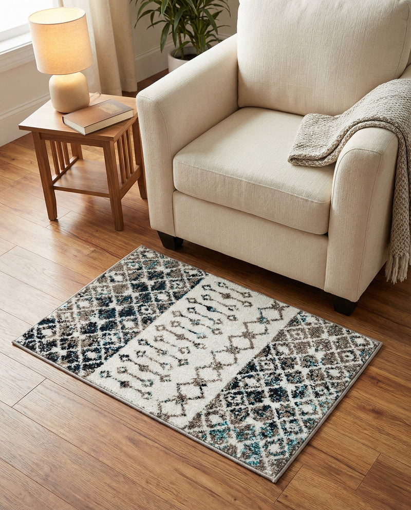 Mediterranean Lattice Collection Area Rug -  Casablanca (Ivory Gray Blue) Rectangle Ivory Gray Blue  lifestyle 4