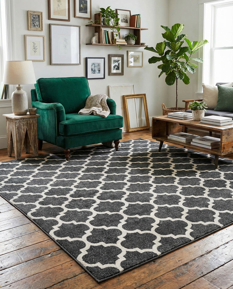 Lattice Gardens Collection Area Rug -  Bloomfield (Black) Square Black  lifestyle 70