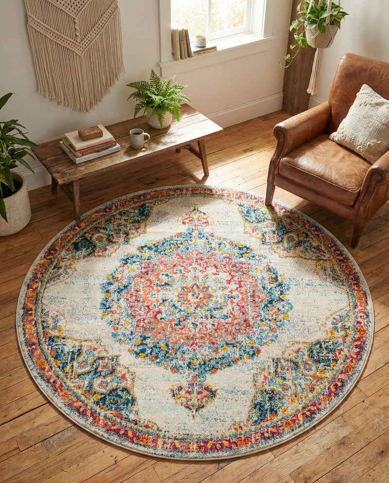 Brighton Terrace Collection Area Rug - Hove (Ivory) Round Ivory  lifestyle 69