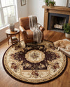 Versailles Elegance Collection Area Rug -  Louveciennes (Brown) Round Brown  lifestyle 40