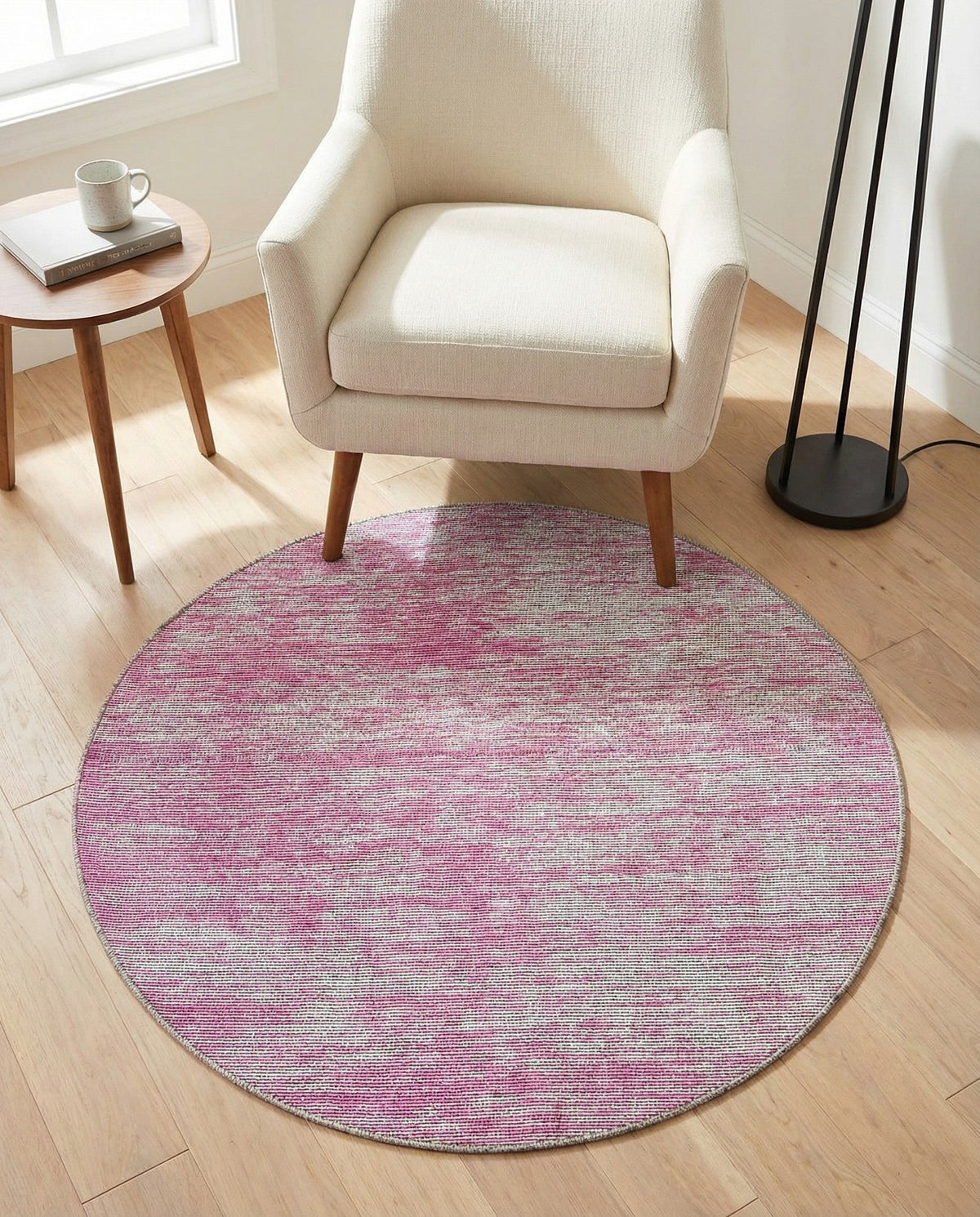 Sahara Essence Collection Area Rug - Oasis (Pink) Round Pink  lifestyle 70