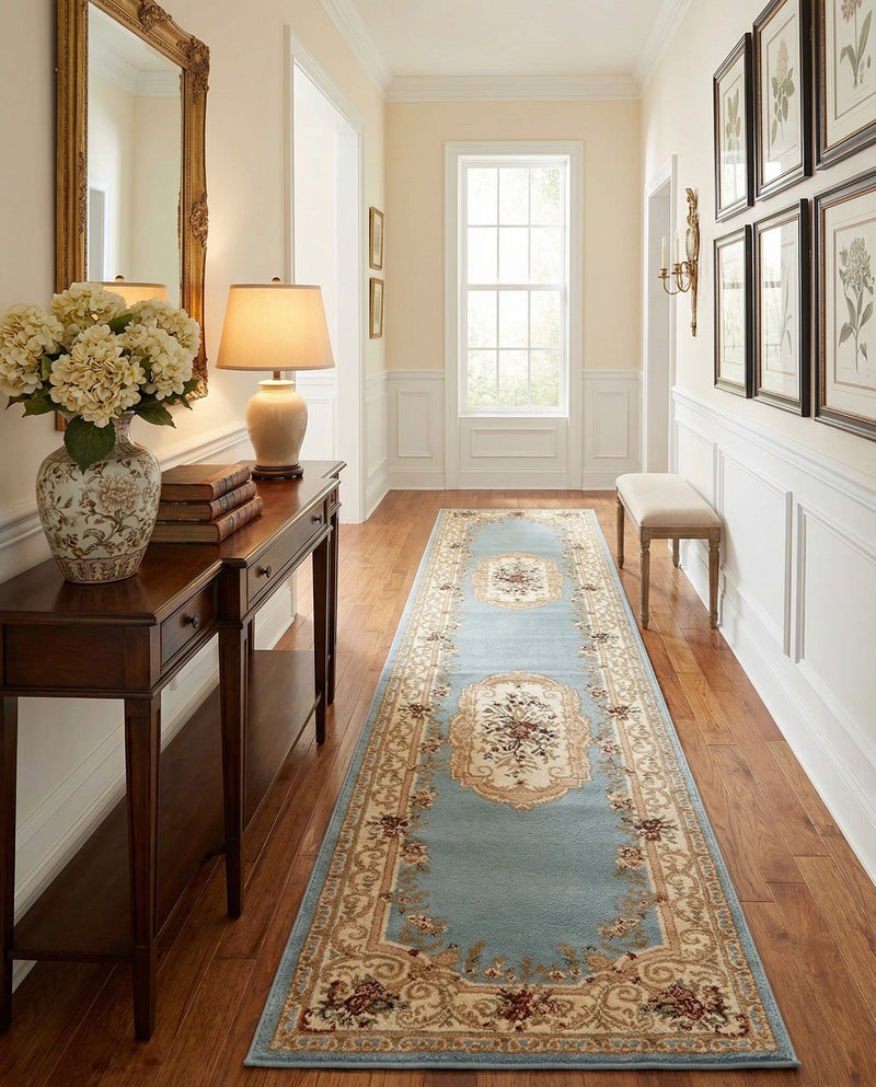 Versailles Elegance Collection Area Rug -  Louveciennes (Light Blue) Runner Light Blue  lifestyle 88