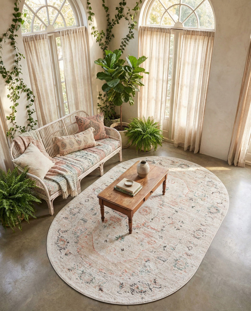 Parisian Elegance Collection Area Rug - Versailles (Ivory) Oval Ivory  lifestyle 43