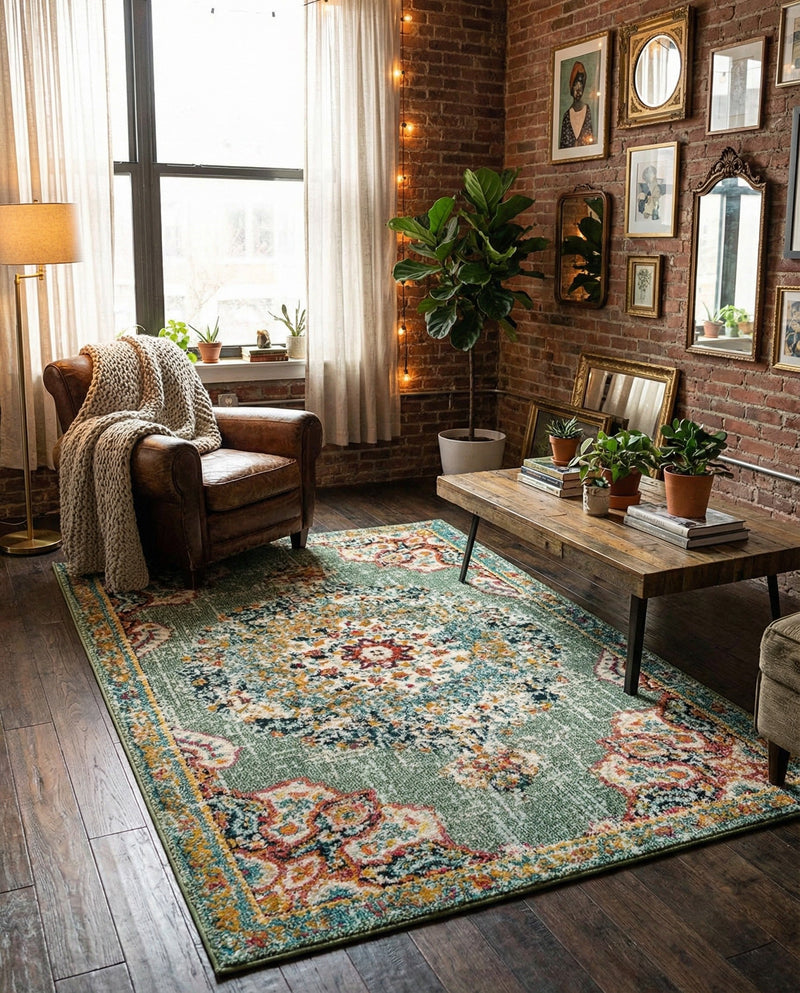 Brighton Terrace Collection Area Rug - Hove (Green) Rectangle Green  lifestyle 13