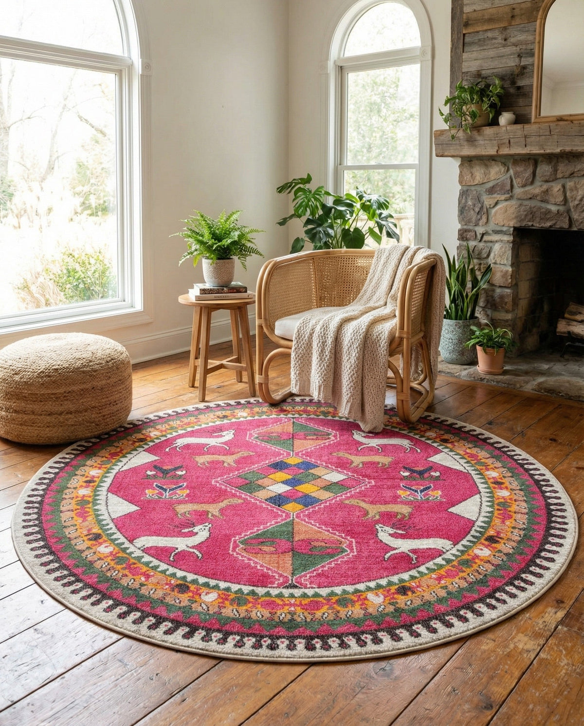 Sedona Vista Collection Area Rug -  Nolina Round Pink  lifestyle 99