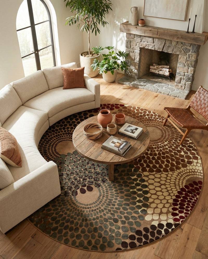 Bistro Lounge Collection Area Rug -  Cappuccino Round Beige  lifestyle 63